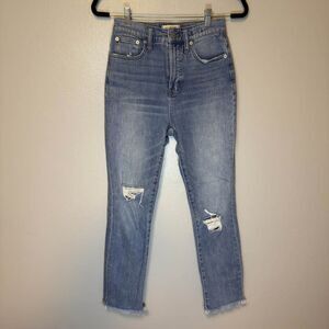 Madewell The Perfect Vintage Distressed Straight Light Wash Denim Jeans Size 25